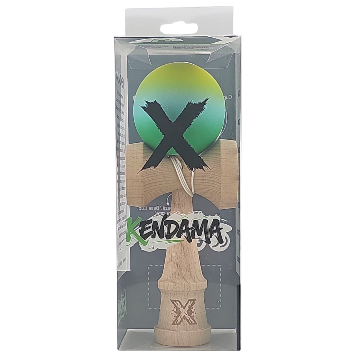 Kendama X Originala, Profesionala, Vivimall, Rubber Grip, din Lemn, 18 cm, Galben/Albastru/Verde - vivimall.ro