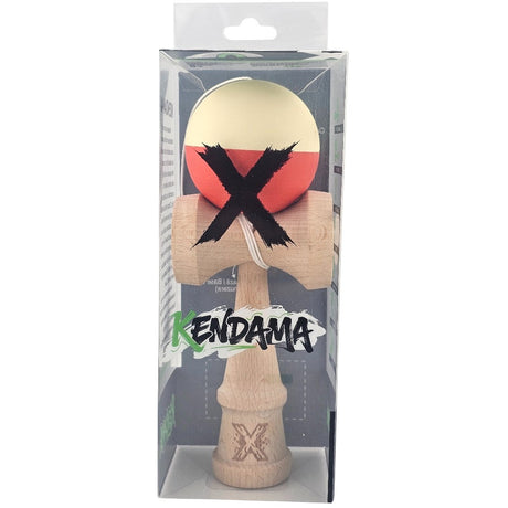 Kendama X Originala, Profesionala, Flippy, Rubber Grip, din Lemn, 18 cm, Galben deschis/Rosu - vivimall.ro