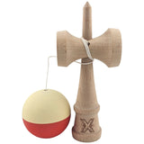 Kendama X Originala, Profesionala, Flippy, Rubber Grip, din Lemn, 18 cm, Galben deschis/Rosu - vivimall.ro