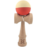 Kendama X Originala, Profesionala, Flippy, Rubber Grip, din Lemn, 18 cm, Galben deschis/Rosu - vivimall.ro