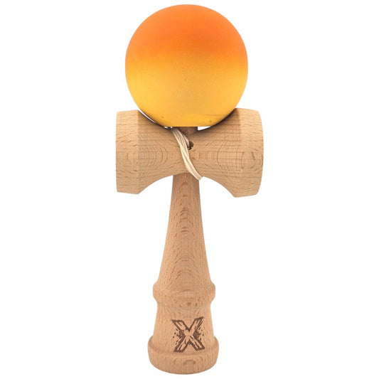 Kendama X Originala, Profesionala, Vivimall, Rubber Grip, din Lemn, 18 cm, Portocaliu/Galben - vivimall.ro