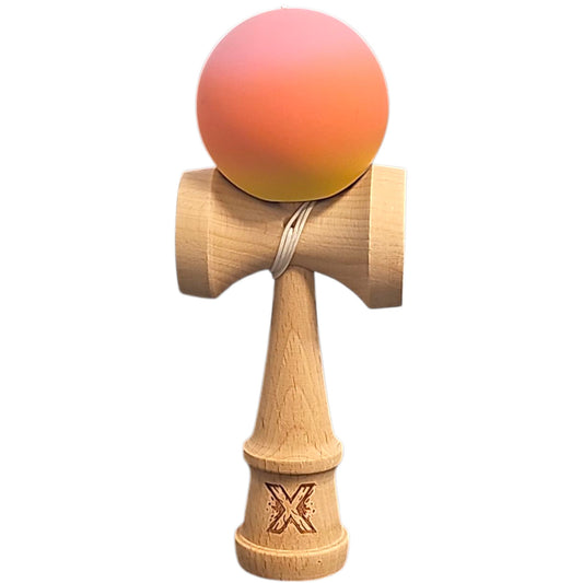 Kendama X Originala, Profesionala, Vivimall, Rubber Grip, din Lemn, 18 cm, Roz/Portocaliu/Galben - vivimall.ro
