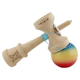 Kendama X Originala, Profesionala, Flippy, Super Sticky cu Cupe Mari KING SIZE V3, Gaura in Baza, Rulment Metalic, din lemn 18 cm, Ata 62/65 cm, Gradient Albastru/Galben/Rosu - vivimall.ro