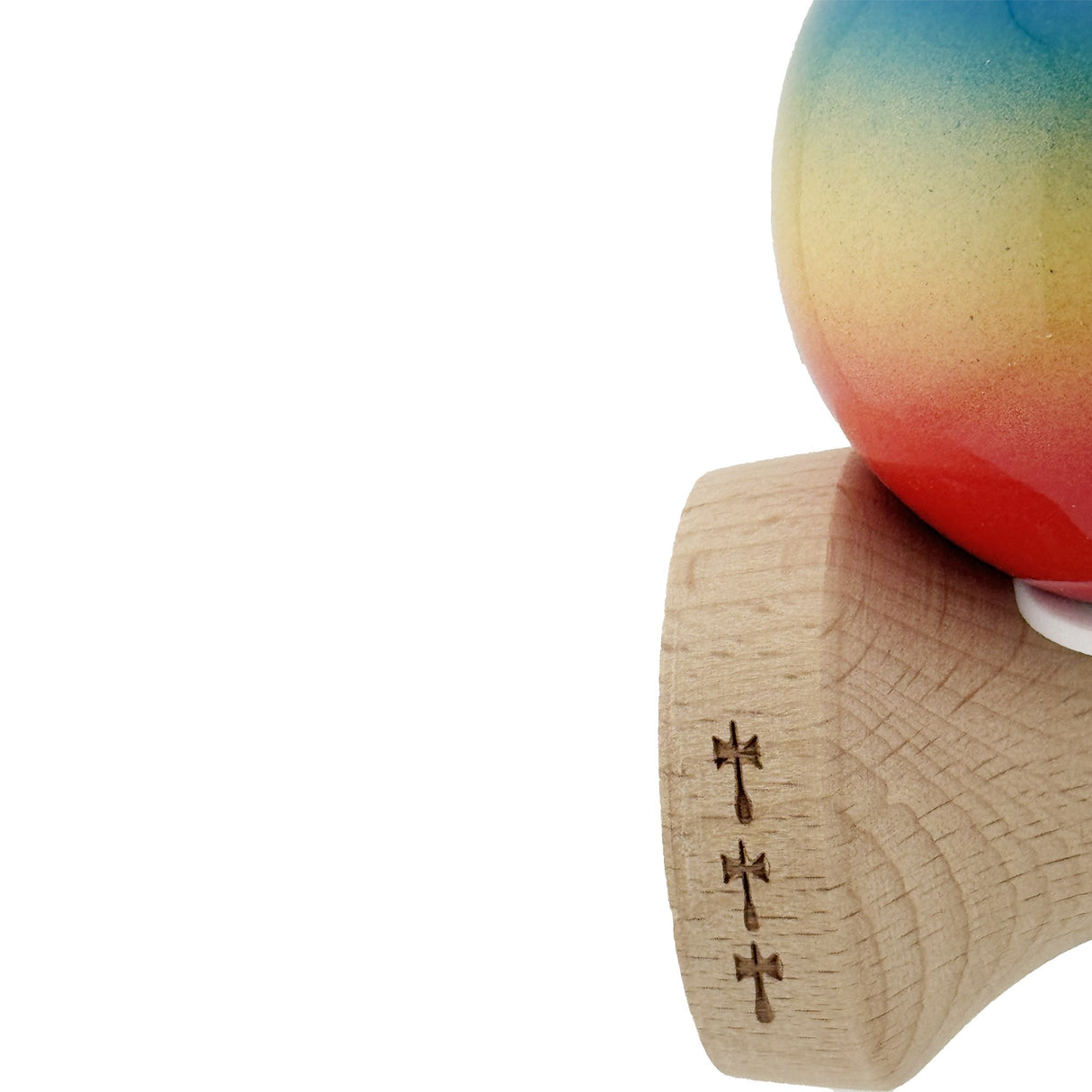 Kendama X Originala, Profesionala, Flippy, Super Sticky cu Cupe Mari KING SIZE V3, Gaura in Baza, Rulment Metalic, din lemn 18 cm, Ata 62/65 cm, Gradient Albastru/Galben/Rosu - vivimall.ro