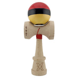 Kendama X Originala, Profesionala, Flippy, Super Sticky cu Cupe Mari KING SIZE V3, Gaura in Baza, Rulment Metalic, din lemn 18 cm, Ata 62/65 cm, Rosu/Negru/Galben- - vivimall.ro