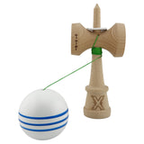 Kendama X Originala, Profesionala, Flippy, Super Sticky cu Cupe Mari KING SIZE V3, Gaura in Baza, Rulment Metalic, din lemn 18 cm, Ata 62/65 cm, Special Alb/Albastru - vivimall.ro