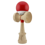 Kendama originală profesională cu rulment metalic integrat, vedere laterală, model Roșu/Alb