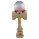 Kendama X Originala, Profesionala, Flippy, Super Sticky cu Cupe Mari KING SIZE V3, Gaura in Baza, Rulment Metalic, din lemn 18 cm, Ata 62/65 cm, Gradient Gri/Alb/Roz - vivimall.ro