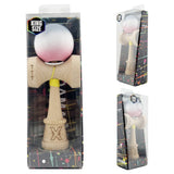 Kendama X Originala, Profesionala, Flippy, Super Sticky cu Cupe Mari KING SIZE V3, Gaura in Baza, Rulment Metalic, din lemn 18 cm, Ata 62/65 cm, Gradient Gri/Alb/Roz - vivimall.ro