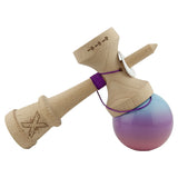 Kendama X Originala, Profesionala, Flippy, Super Sticky cu Cupe Mari KING SIZE V3, Gaura in Baza, Rulment Metalic, din lemn 18 cm, Ata 62/65 cm, Gradient Albastru/Mov/Roz - vivimall.ro