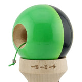 Kendama X Originala, Profesionala, Flippy, Super Sticky cu Cupe Mari KING SIZE V3, Gaura in Baza, Rulment Metalic, din lemn 18 cm, Ata 62/65 cm, Galben/Negru/Verde - vivimall.ro