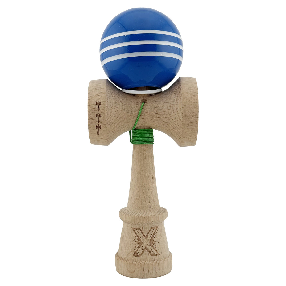 Kendama X Originala, Profesionala, Flippy, Super Sticky cu Cupe Mari KING SIZE V3, Gaura in Baza, Rulment Metalic, din lemn 18 cm, Ata 62/65 cm, Special Albastru/Alb - vivimall.ro