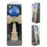 Kendama X Originala, Profesionala, Flippy, Super Sticky cu Cupe Mari KING SIZE V3, Gaura in Baza, Rulment Metalic, din lemn 18 cm, Ata 62/65 cm, Special Albastru/Alb - vivimall.ro