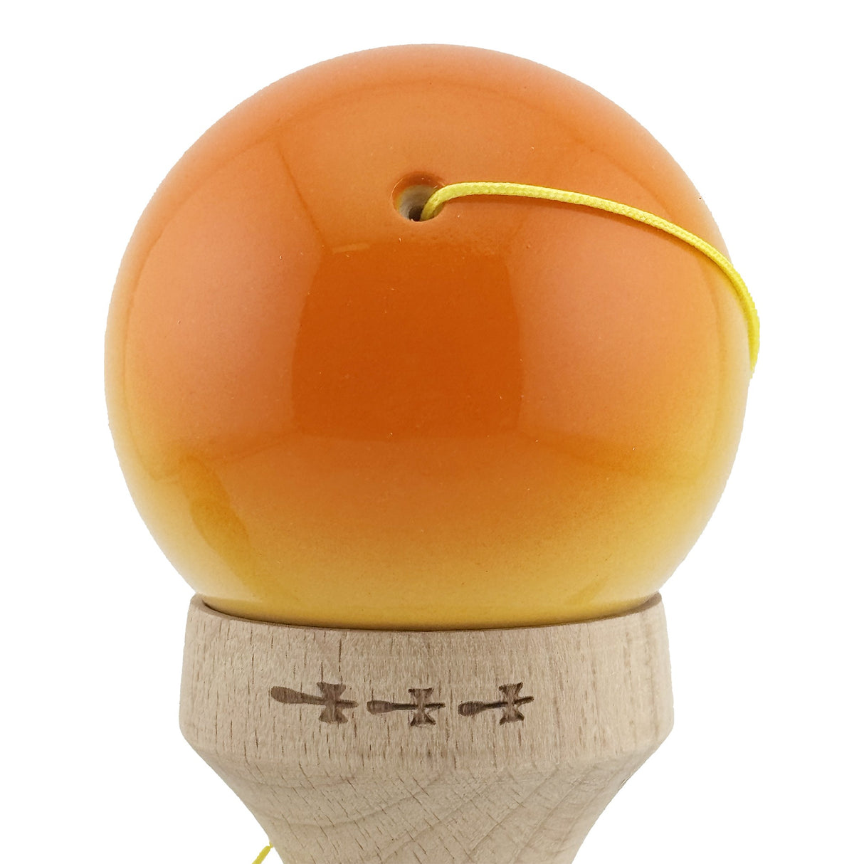 Kendama X Originala, Profesionala, Flippy, Super Sticky cu Cupe Mari KING SIZE V3, Gaura in Baza, Rulment Metalic, din lemn 18 cm, Ata 62/65 cm, Gradient Portocaliu/Galben/Alb - vivimall.ro