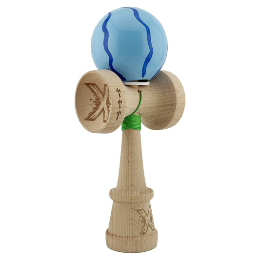 Kendama X Originala, Profesionala, Vivimall, Super Sticky cu Cupe Mari KING SIZE V3, Gaura in Baza, Rulment Metalic, din lemn 18 cm, Ata 62/65 cm, Special Albastru deschis - vivimall.ro