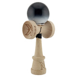 Kendama X Originala, Profesionala, Flippy, Super Sticky cu Cupe Mari KING SIZE V3, Gaura in Baza, Rulment Metalic, din lemn 18 cm, Ata 62/65 cm, Gradient Negru/Alb