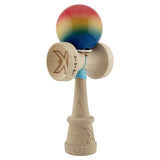 Kendama X Originala, Profesionala, Flippy, Super Sticky cu Cupe Mari KING SIZE V3, Gaura in Baza, Rulment Metalic, din lemn 18 cm, Ata 62/65 cm, Gradient Rosu/Galben/Albastru - vivimall.ro