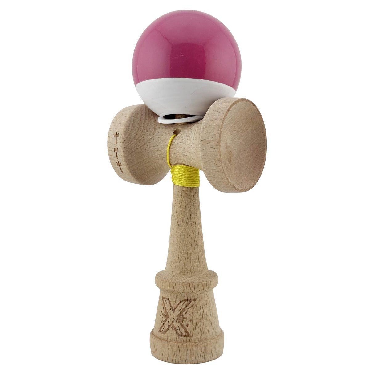Kendama profesională Vivimall V3 roz, rulment metalic vizibil, vedere laterală stânga