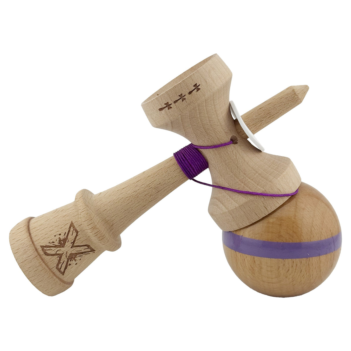 Kendama X Originala, Profesionala, Vivimall, Super Sticky, Cupe Mari KING SIZE V3, Gaura in Baza, Rulment Metalic, din lemn 18 cm, Ata 55 cm, Original Mov - vivimall.ro