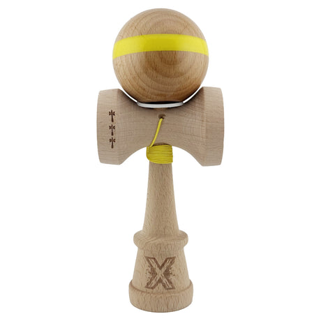 Kendama X Originala, Profesionala, Vivimall, Super Sticky, Cupe Mari KING SIZE V3, Gaura in Baza, Rulment Metalic, din lemn 18 cm, Ata 55 cm, Original Galben - vivimall.ro