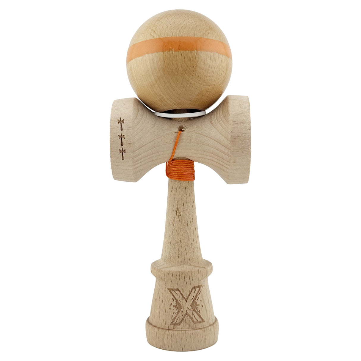 Kendama X Originala, Profesionala, Vivimall, Super Sticky, Cupe Mari KING SIZE V3, Gaura in Baza, Rulment Metalic, din lemn 18 cm, Ata 55 cm, Original Portocaliu - vivimall.ro