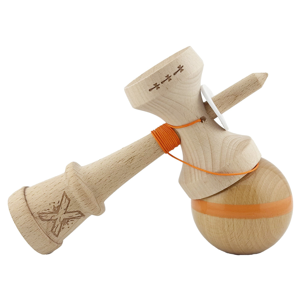 Kendama X Originala, Profesionala, Vivimall, Super Sticky, Cupe Mari KING SIZE V3, Gaura in Baza, Rulment Metalic, din lemn 18 cm, Ata 55 cm, Original Portocaliu - vivimall.ro
