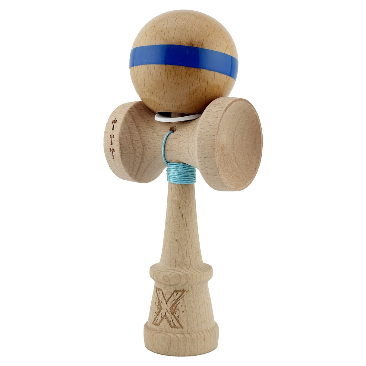 Kendama X Originala, Profesionala, Vivimall, Super Sticky, Cupe Mari KING SIZE V3, Gaura in Baza, Rulment Metalic, din lemn 18 cm, Ata 55 cm, Original Albastru - vivimall.ro