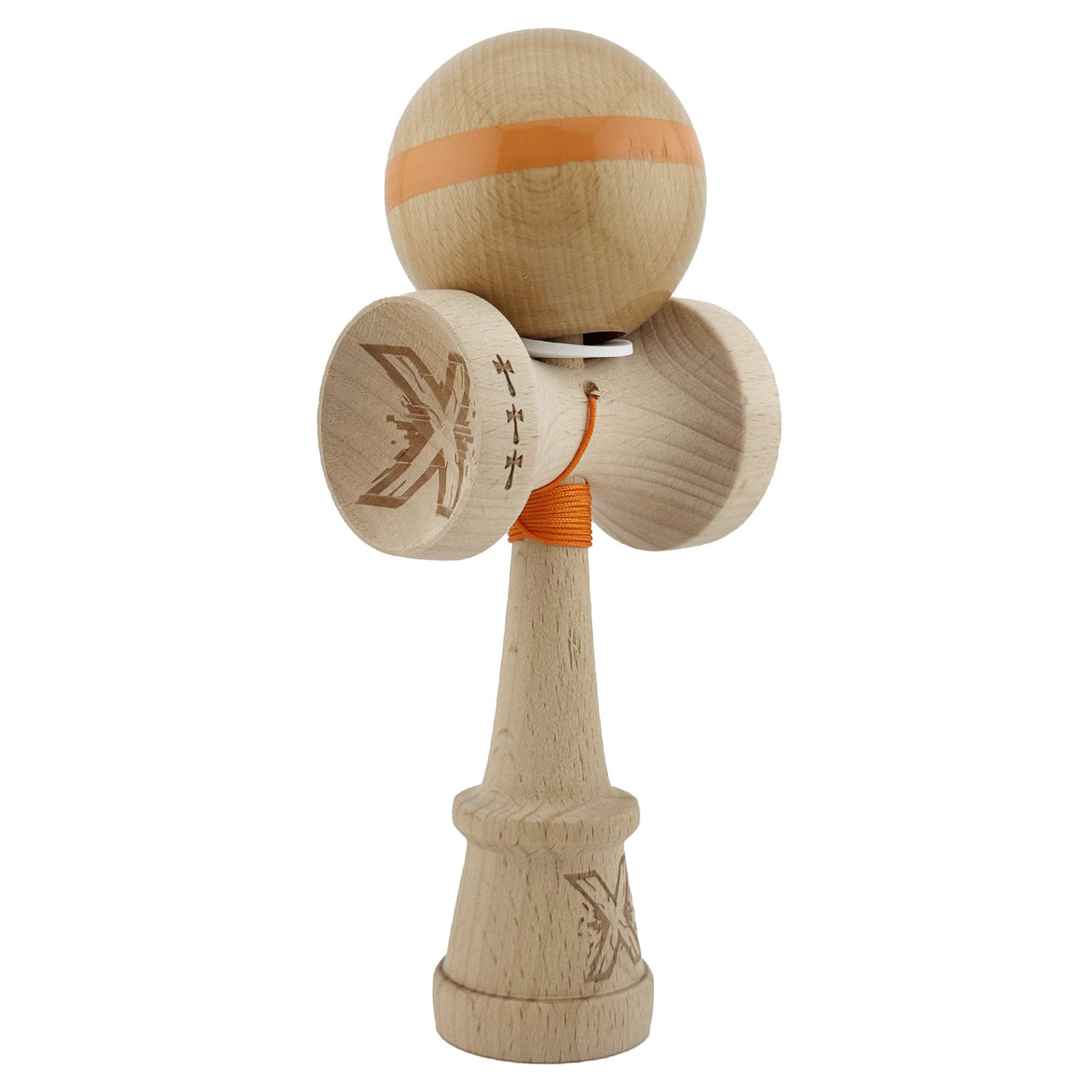 Kendama X Originala, Profesionala, Vivimall, Super Sticky, Cupe Mari KING SIZE V3, Gaura in Baza, Rulment Metalic, din lemn 18 cm, Ata 55 cm, Original Portocaliu - vivimall.ro