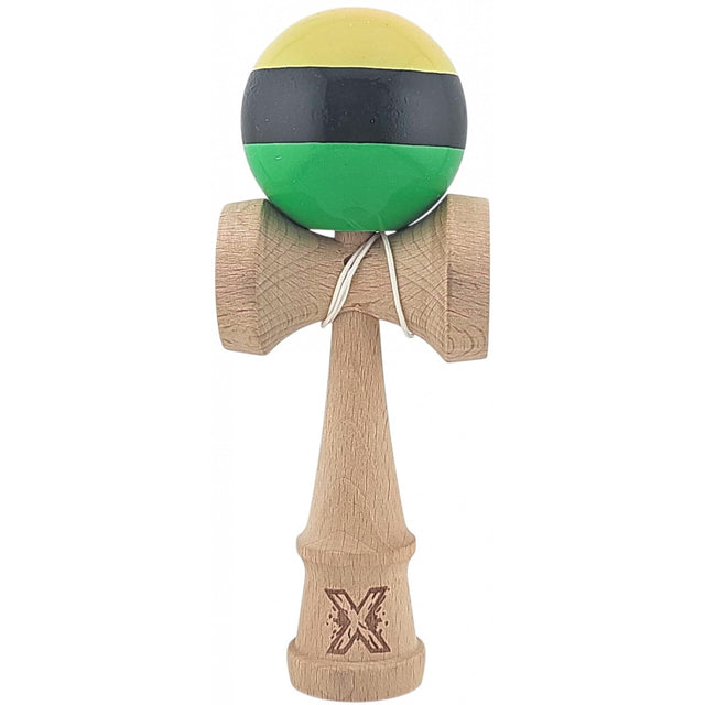 Kendama X Originala, Profesionala, Vivimall, Super Sticky din Lemn, 18 cm, Galben/Negru/Verde - vivimall.ro