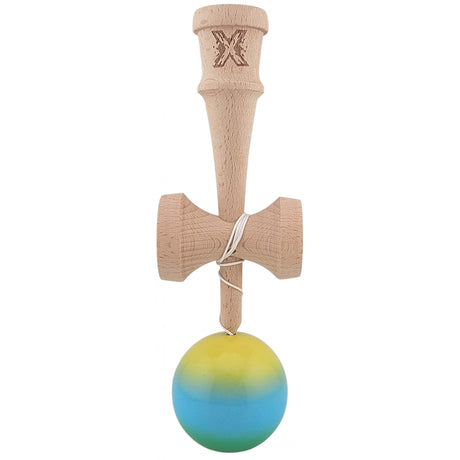 Kendama X Originala, Profesionala, Vivimall, Super Sticky din Lemn, 18 cm, Gradient Galben/Albastru deschis/Verde - vivimall.ro