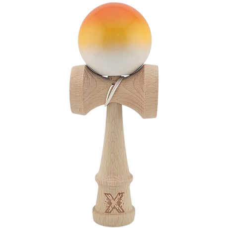 Kendama X Originala, Profesionala, Vivimall, Super Sticky din Lemn, 18 cm, Gradient Portocaliu/Galben/Alb - vivimall.ro