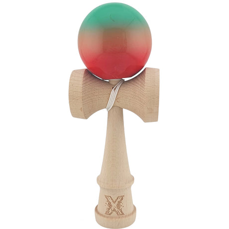 Kendama X Originala, Profesionala, Vivimall, Super Sticky din Lemn, 18 cm, Gradient Rosu/Verde - vivimall.ro