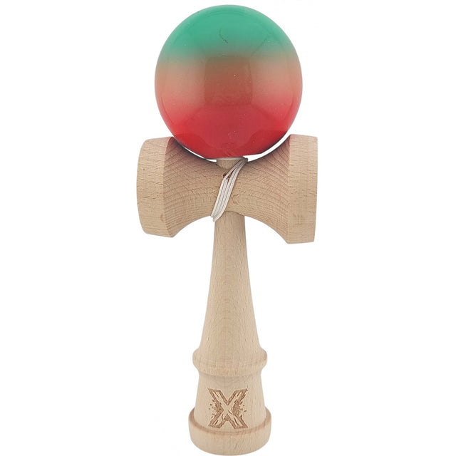 Kendama X Originala, Profesionala, Vivimall, Super Sticky din Lemn, 18 cm, Gradient Rosu/Verde - vivimall.ro