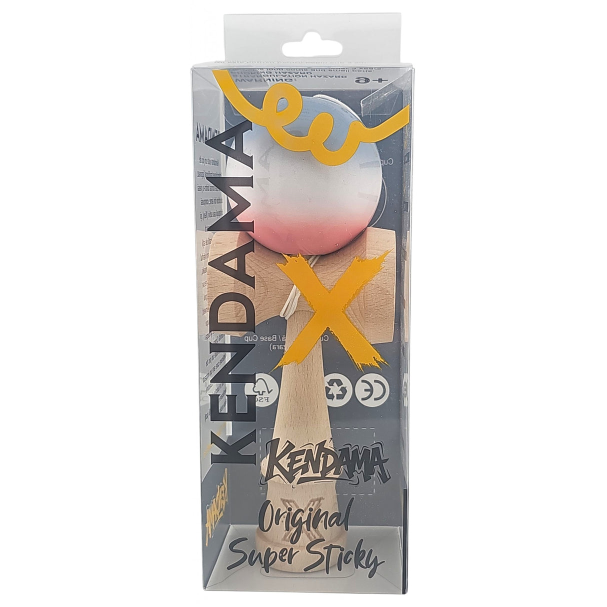 Kendama X Originala, Profesionala, Vivimall, Super Sticky din Lemn, 18 cm, Gradient Roz/Alb/Gri - vivimall.ro
