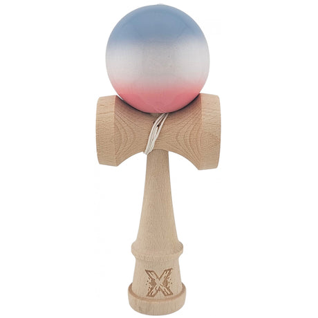 Kendama X Originala, Profesionala, Vivimall, Super Sticky din Lemn, 18 cm, Gradient Roz/Alb/Gri - vivimall.ro