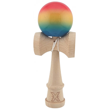Kendama X Originala, Profesionala, Vivimall, Super Sticky din Lemn, 18 cm, Gradient Roz/Galben/Albastru - vivimall.ro