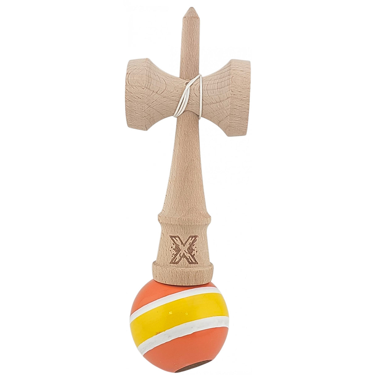 Kendama X Originala, Profesionala, Vivimall, Super Sticky din Lemn, 18 cm, Portocaliu/Galben/Alb - vivimall.ro