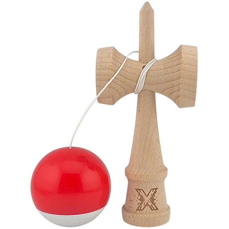 Kendama X Originala, Profesionala, Vivimall, Super Sticky, din Lemn, 18 cm, Rosu/Alb - vivimall.ro