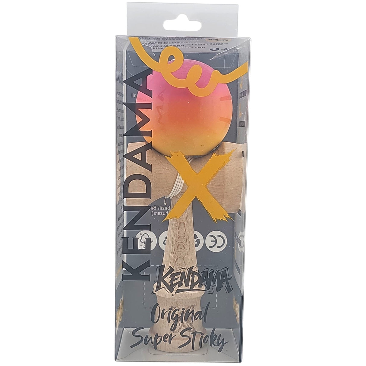 Kendama X Originala, Profesionala, Vivimall, Super Sticky, din Lemn, 18 cm, Roz, Portocaliu, Galben - vivimall.ro