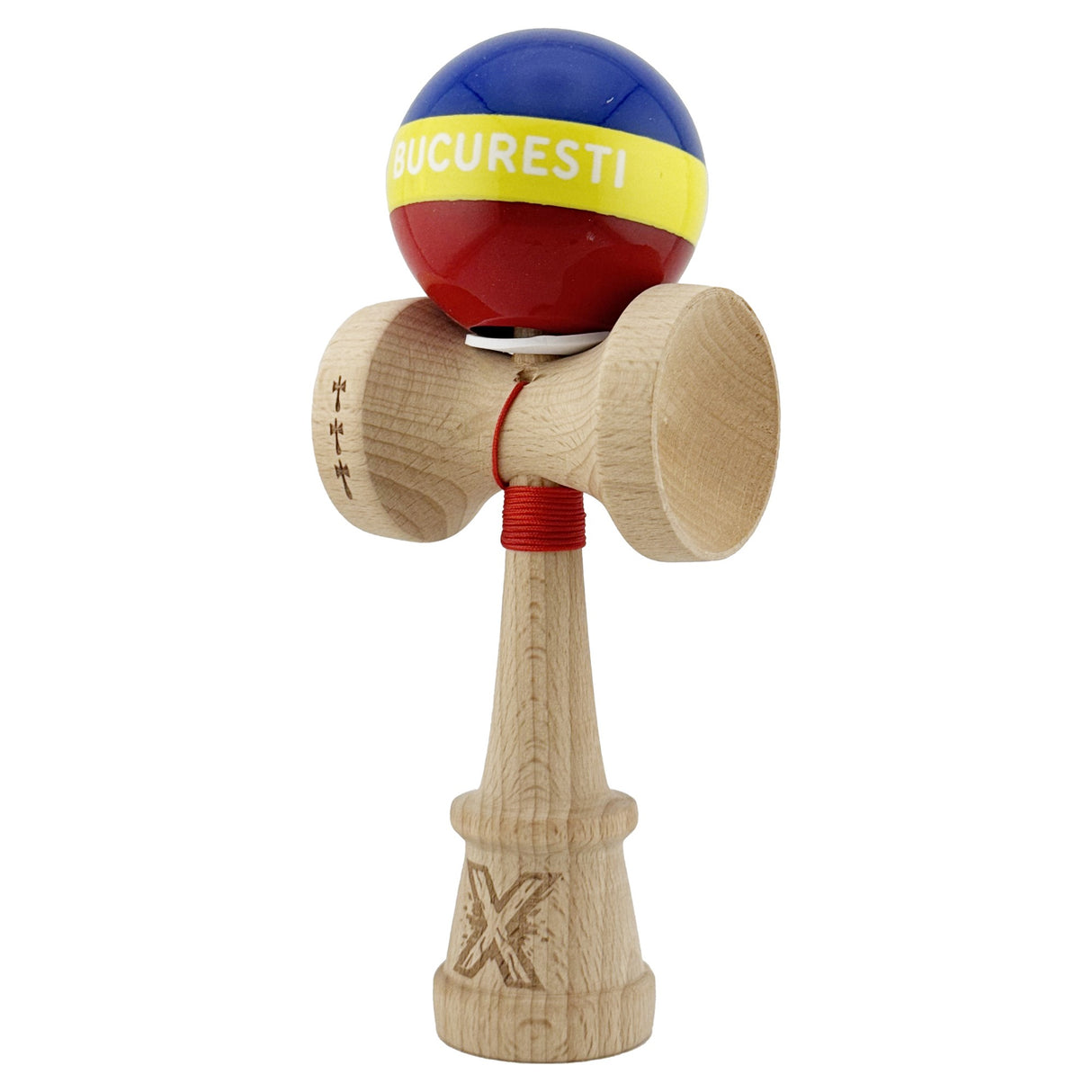 Kendama originală 18 cm din lemn natural, ată colorată 55 cm, design gradient Tricolor București