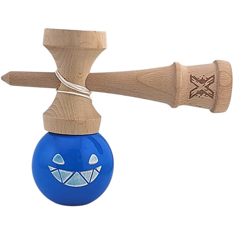 Kendama X Originala, Profesionala Limited Crazy Smile, Flippy, din Lemn, Super Stiky, 18 cm, Albastru - vivimall.ro