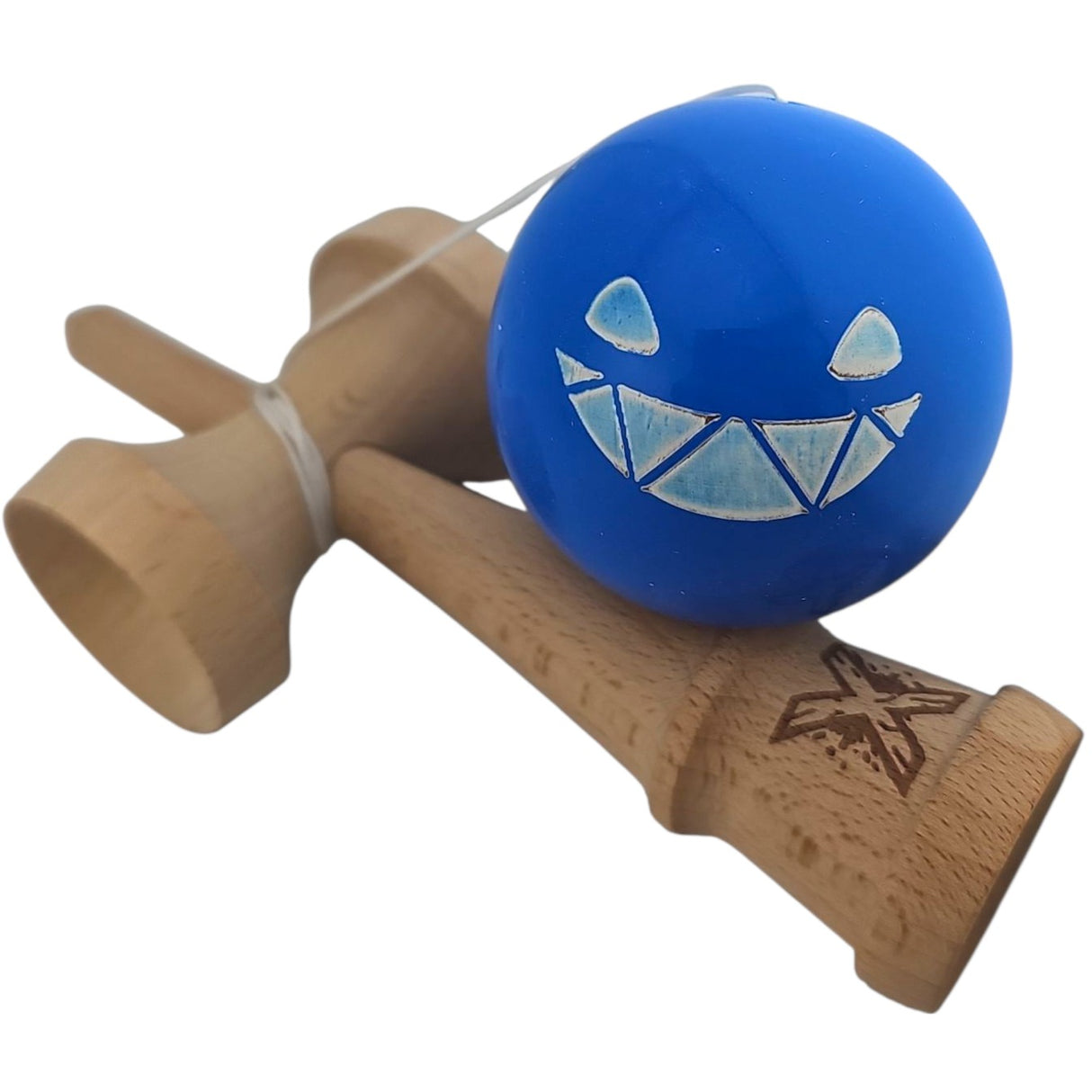 Kendama X Originala, Profesionala Limited Crazy Smile, Vivimall, din Lemn, Super Stiky, 18 cm, Albastru - vivimall.ro