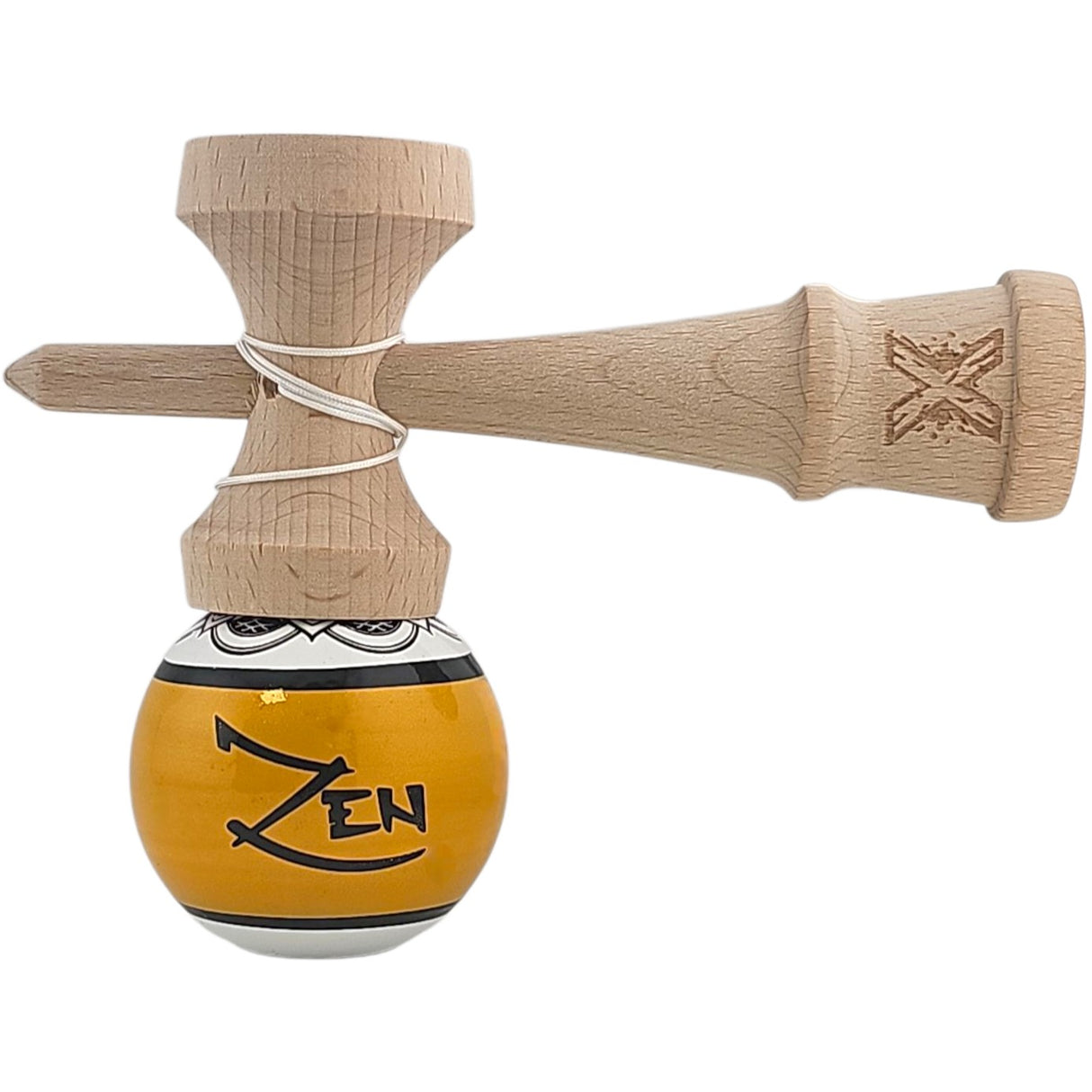 Kendama X Originala, Profesionala, Zen, Vivimall, din Lemn, Super Sticky, 18 cm, Auriu/Alb/Negu - vivimall.ro