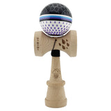 Kendama X Originala, Profesionala, Flippy, RAINDROPS, Super Sticky cu Cupe Mari KING SIZE V3, Gaura in Baza, Rulment Metalic, din lemn 18 cm, Ata 62/65 cm, Alb/Negru/Mov - vivimall.ro
