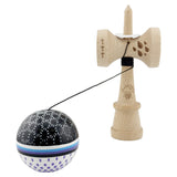 Kendama X Originala, Profesionala, Flippy, RAINDROPS, Super Sticky cu Cupe Mari KING SIZE V3, Gaura in Baza, Rulment Metalic, din lemn 18 cm, Ata 62/65 cm, Alb/Negru/Mov - vivimall.ro