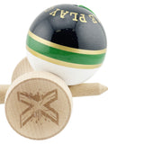Kendama X Originala ROYAL SPIKE, Profesionala, Vivimall, Cupe Mari KING SIZE V3, Super Sticky, Gaura in Baza, Rulment Metalic, din lemn 18 cm, Ata 55 cm, Inel Verde