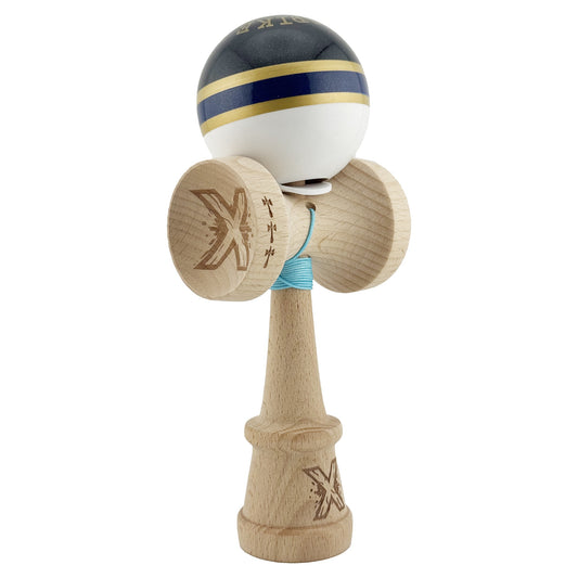 Kendama X Originala ROYAL SPIKE, Profesionala, Vivimall, Cupe Mari KING SIZE V3, Super Sticky, Gaura in Baza, Rulment Metalic, din lemn 18 cm, Ata 55 cm, Inel Albastru inchis - vivimall.ro