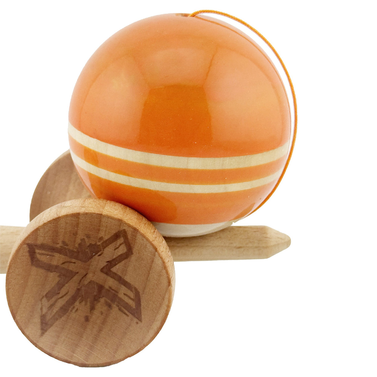 Kendama X Rainbow Originala, Profesionala, Flippy, Big Cups V2, Super Sticky cu Cupe Mari, Rulment Metalic, din lemn 18 cm, Ata 55 cm, Portocaliu/Maro - vivimall.ro