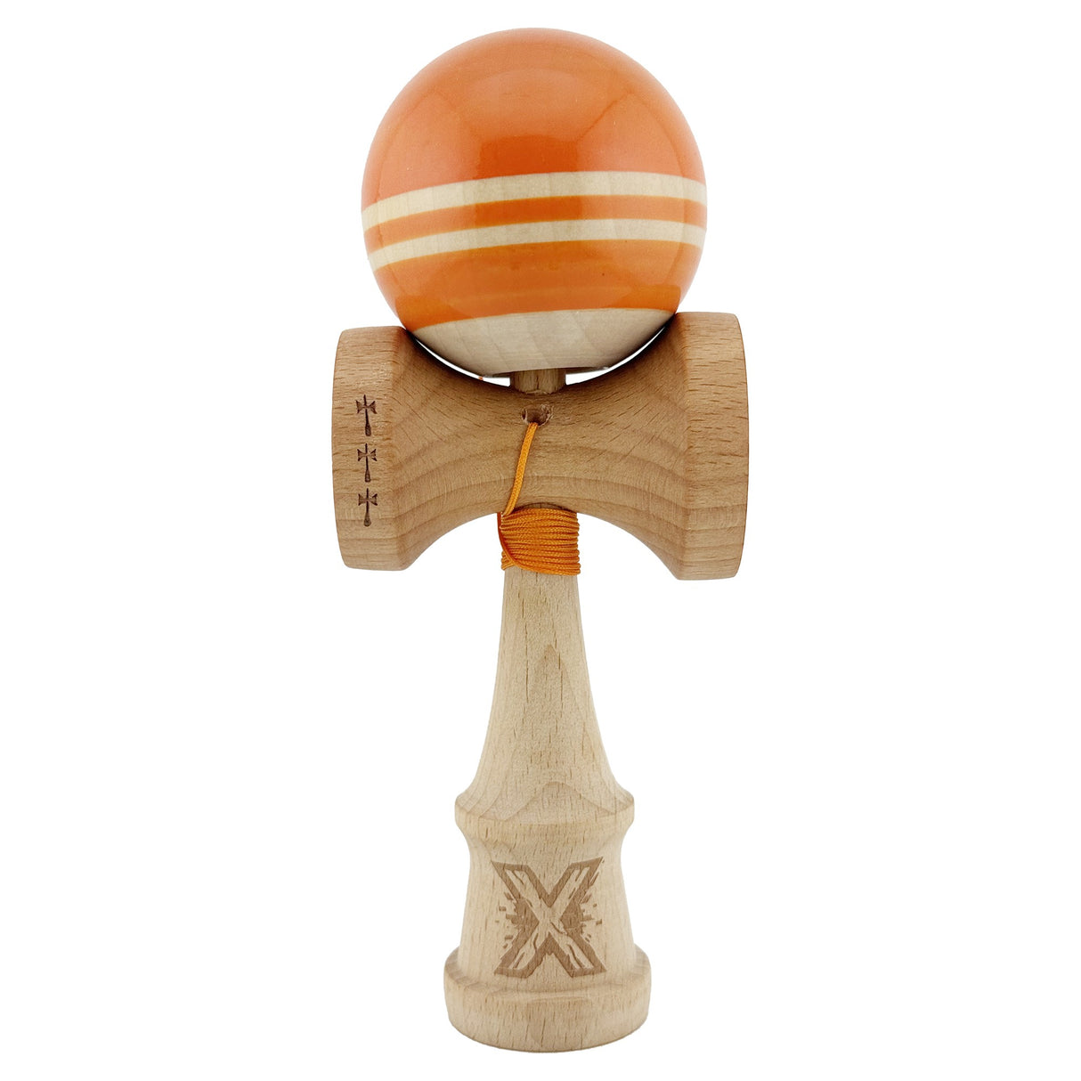 Kendama X Rainbow Originala, Profesionala, Vivimall, Big Cups V2, Super Sticky cu Cupe Mari, Rulment Metalic, din lemn 18 cm, Ata 55 cm, Portocaliu/Maro - vivimall.ro