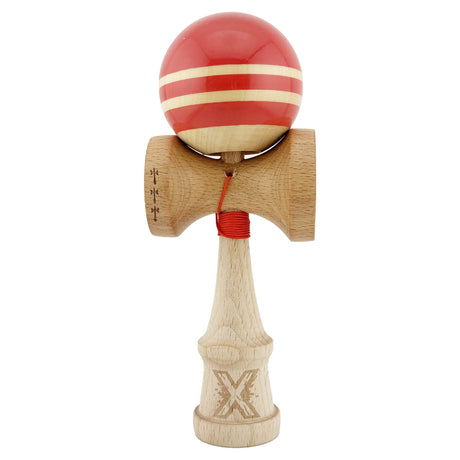 Kendama X Rainbow Originala, Profesionala, Vivimall, Big Cups V2, Super Sticky cu Cupe Mari, Rulment Metalic, din lemn 18 cm, Ata 55 cm, Rosu/Maro - vivimall.ro